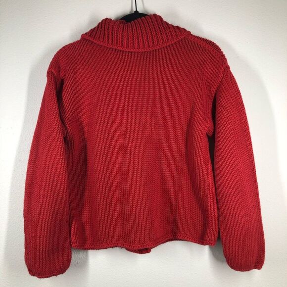 Pure Handknit Red Sweater Large Silver Medallion Button Details Size Small - Picture 6 of 6